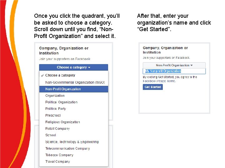 Once you click the quadrant, you’ll be asked to choose a category. Scroll down