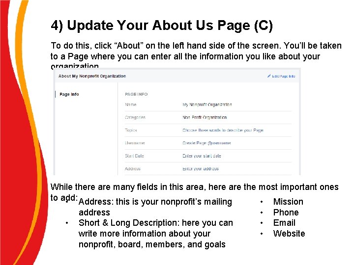 4) Update Your About Us Page (C) To do this, click “About” on the