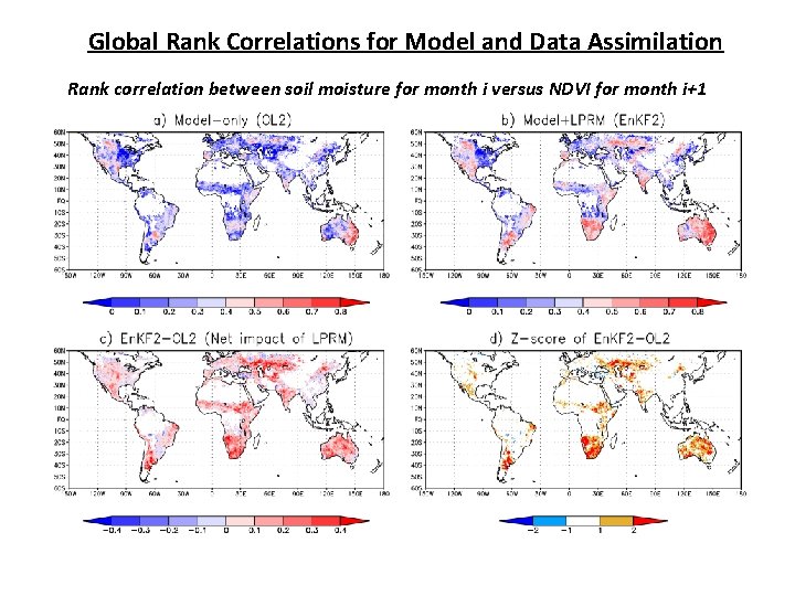 Global Rank Correlations for Model and Data Assimilation Rank correlation between soil moisture for