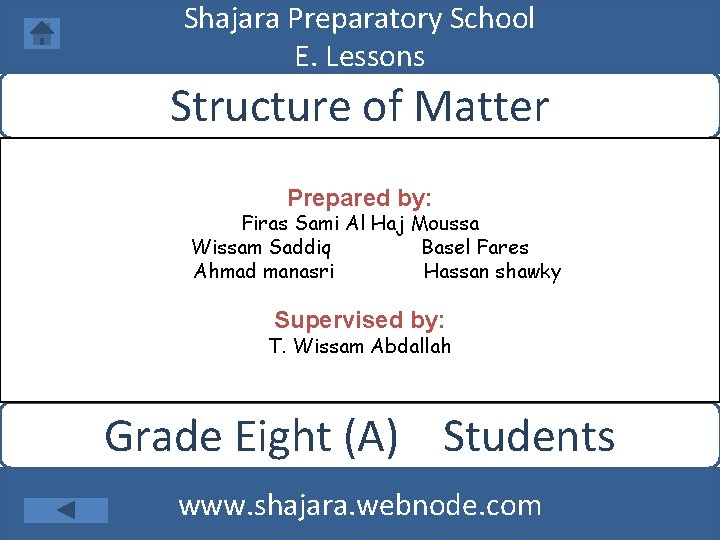 Shajara Preparatory School E. Lessons Structure of Matter Prepared by: Firas Sami Al Haj