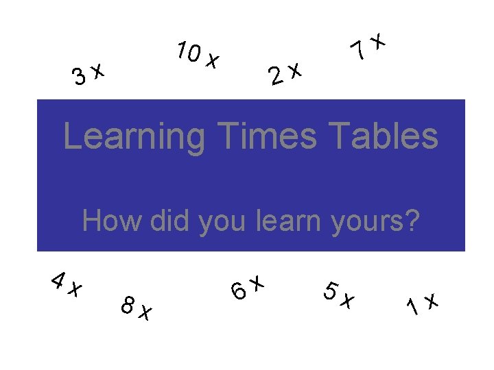 10 x x 3 x 7 x 2 Learning Times Tables How did you