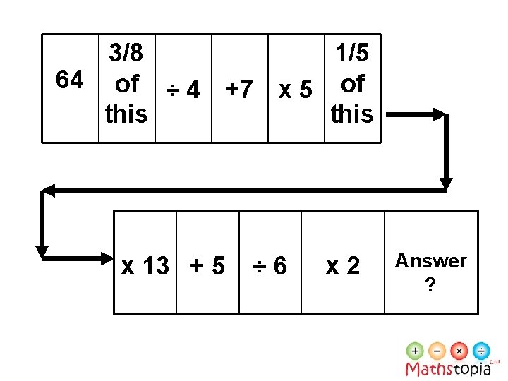 3/8 1/5 64 of ÷ 4 +7 x 5 of this x 13 +