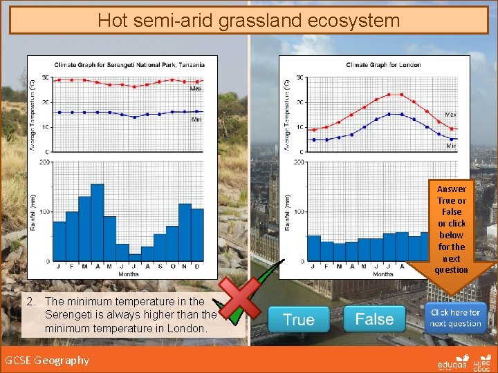 Hot semi-arid grassland ecosystem Answer True or False or click below for the next