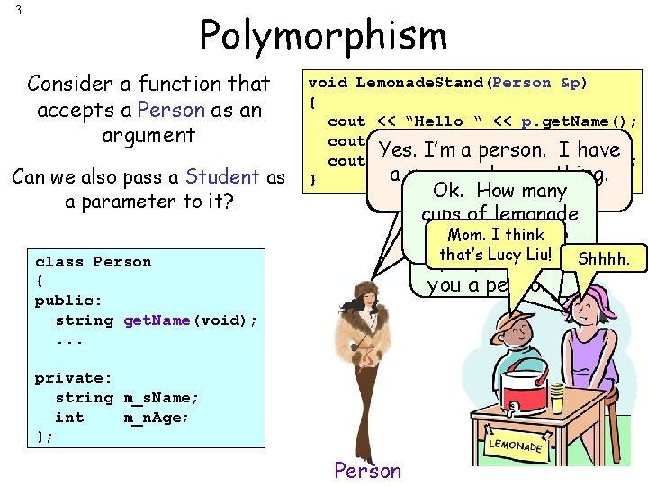 3 Polymorphism Consider a function that accepts a Person as an argument Can we