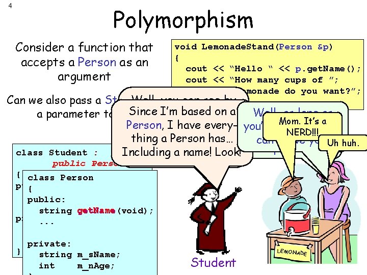 4 Polymorphism Consider a function that accepts a Person as an argument void Lemonade.