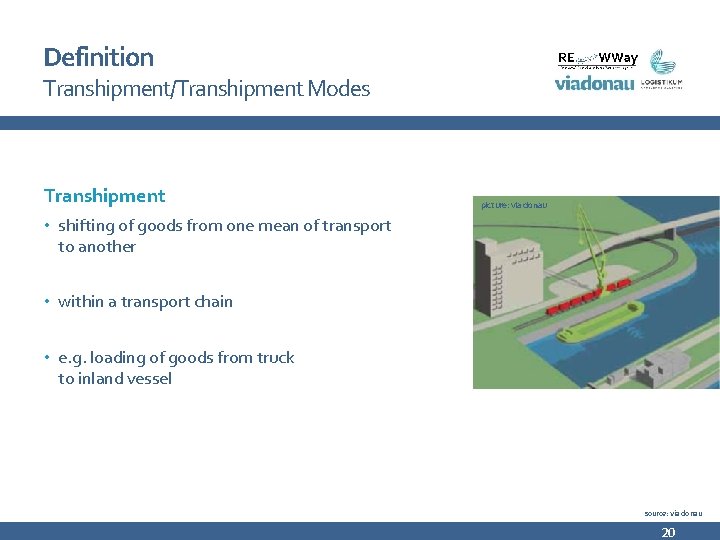 Definition Transhipment/Transhipment Modes Transhipment picture: via donau • shifting of goods from one mean