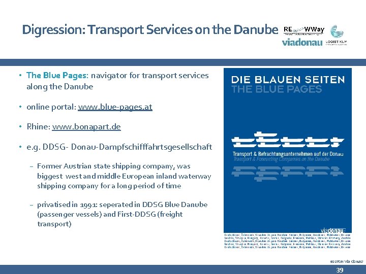 Digression: Transport Services on the Danube • The Blue Pages: navigator for transport services