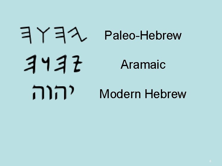 Paleo-Hebrew Aramaic Modern Hebrew 8 