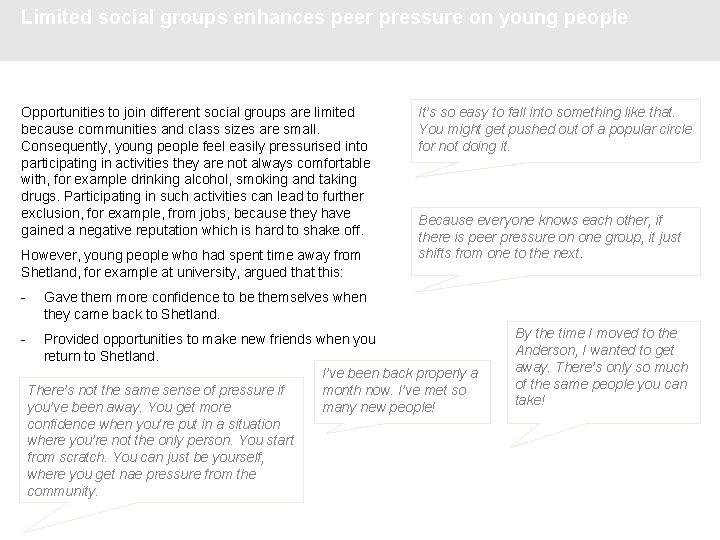 Limited social groups enhances peer pressure on young people Opportunities to join different social