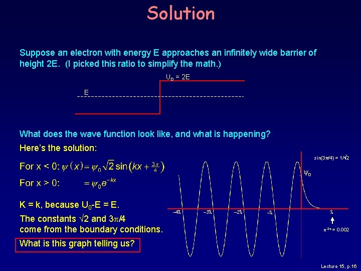 Solution Suppose an electron with energy E approaches an infinitely wide barrier of height