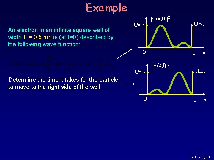 Example An electron in an infinite square well of width L = 0. 5