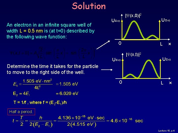 Solution An electron in an infinite square well of width L = 0. 5