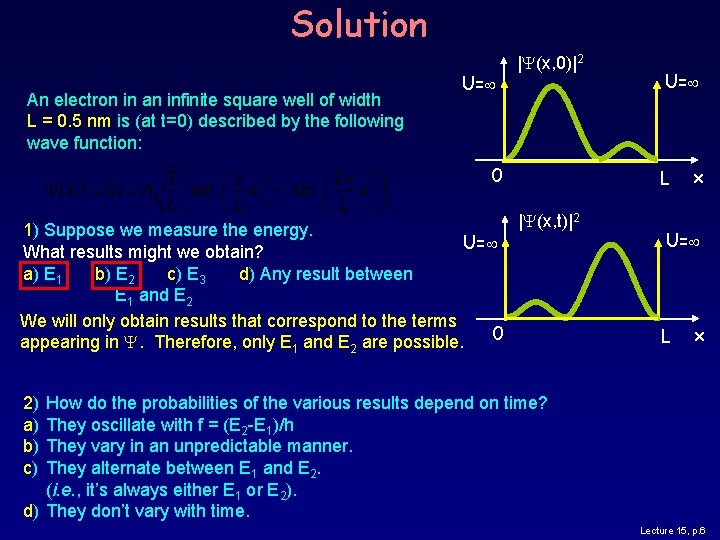 Solution An electron in an infinite square well of width L = 0. 5