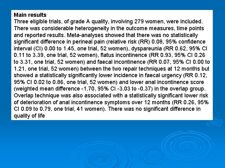 Main results Three eligible trials, of grade A quality, involving 279 women, were included.