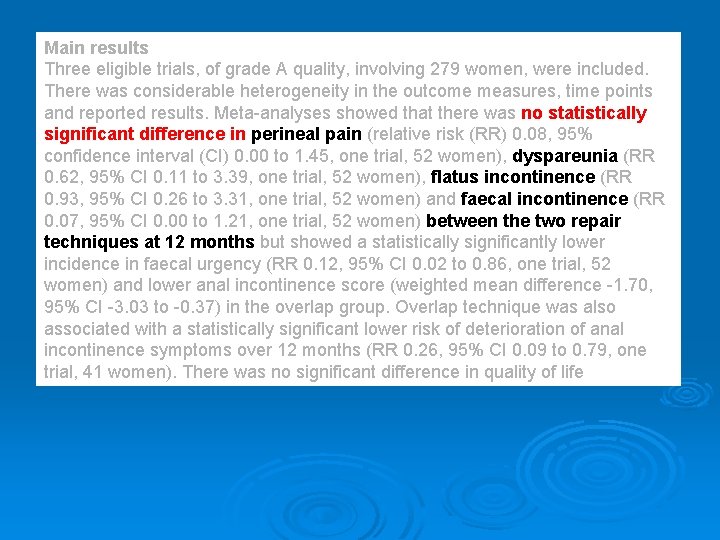 Main results Three eligible trials, of grade A quality, involving 279 women, were included.