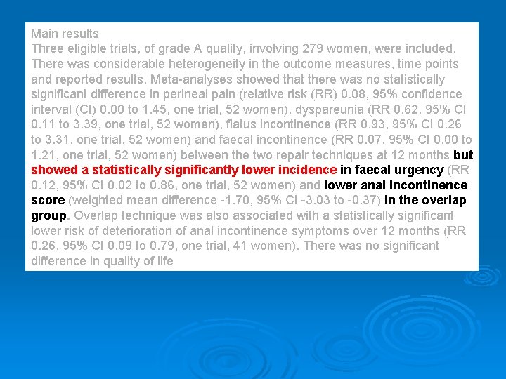 Main results Three eligible trials, of grade A quality, involving 279 women, were included.