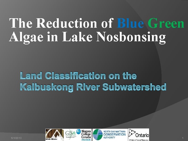 The Reduction of Blue Green Algae in Lake Nosbonsing Land Classification on the Kaibuskong