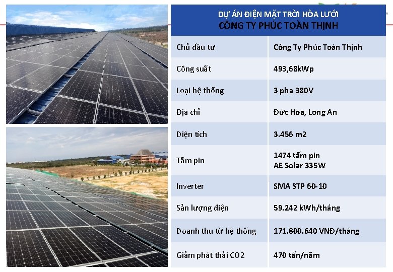 DỰ ÁN ĐIỆN MẶT TRỜI HÒA LƯỚI CÔNG TY PHÚC TOÀN THỊNH Chủ đầu