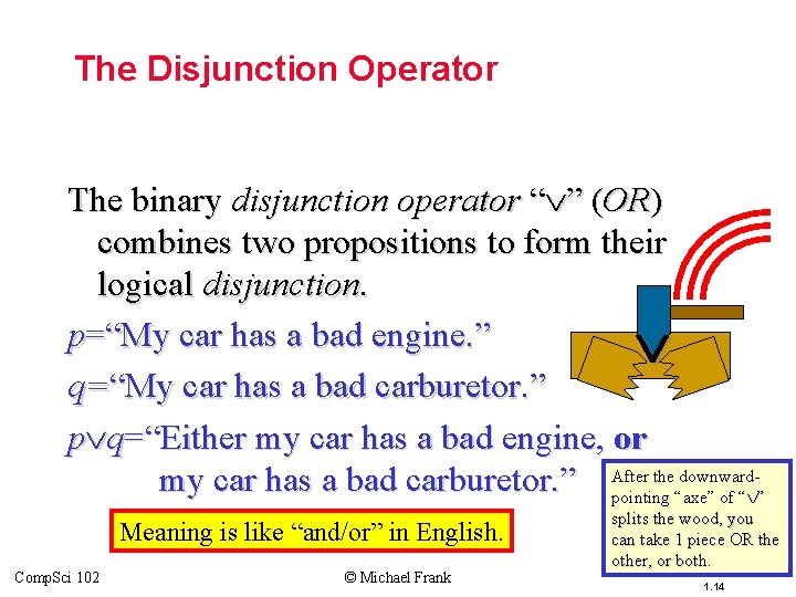 Topic #1. 0 – Propositional Logic: Operators The Disjunction Operator The binary disjunction operator