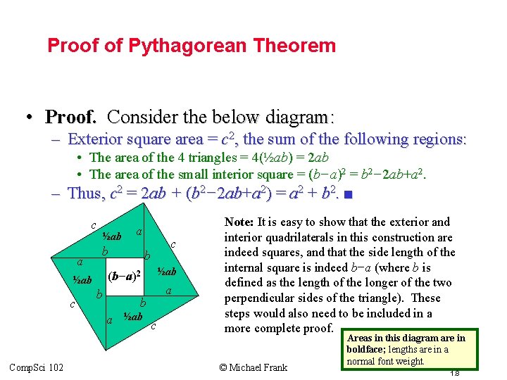 Proof of Pythagorean Theorem • Proof. Consider the below diagram: – Exterior square area