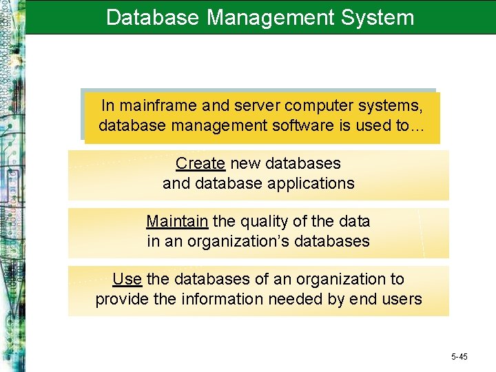 Database Management System In mainframe and server computer systems, database management software is used