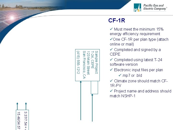 CF-1 R Sample Project T-24, CEPE 123 Main Street San Francisco, CA (415) 555