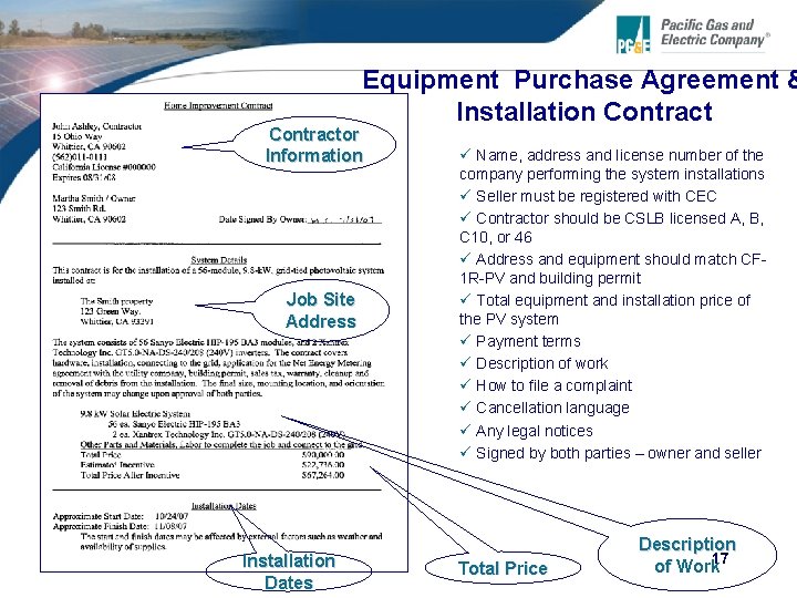 Equipment Purchase Agreement & Installation Contractor Information Job Site Address Installation Dates ü Name,