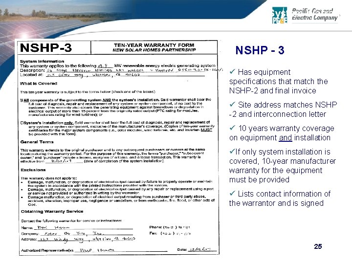 System Warranty NSHP - 3 ü Has equipment specifications that match the NSHP-2 and