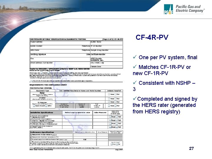 CF-4 R-PV ü One per PV system, final ü Matches CF-1 R-PV or new