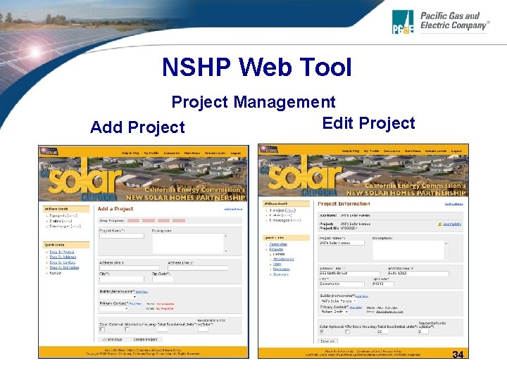 NSHP Web Tool Project Management Edit Project Add Project 34 