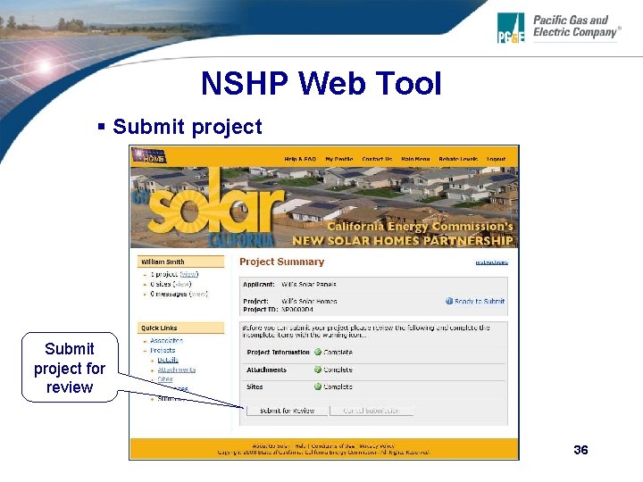 NSHP Web Tool § Submit project for review 36 