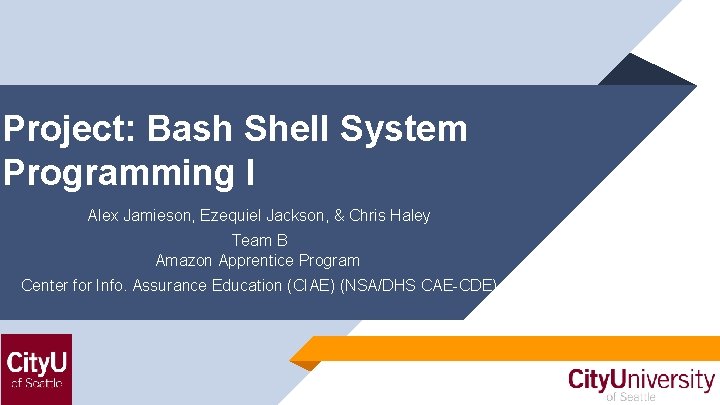 Project: Bash Shell System Programming I Alex Jamieson, Ezequiel Jackson, & Chris Haley Team
