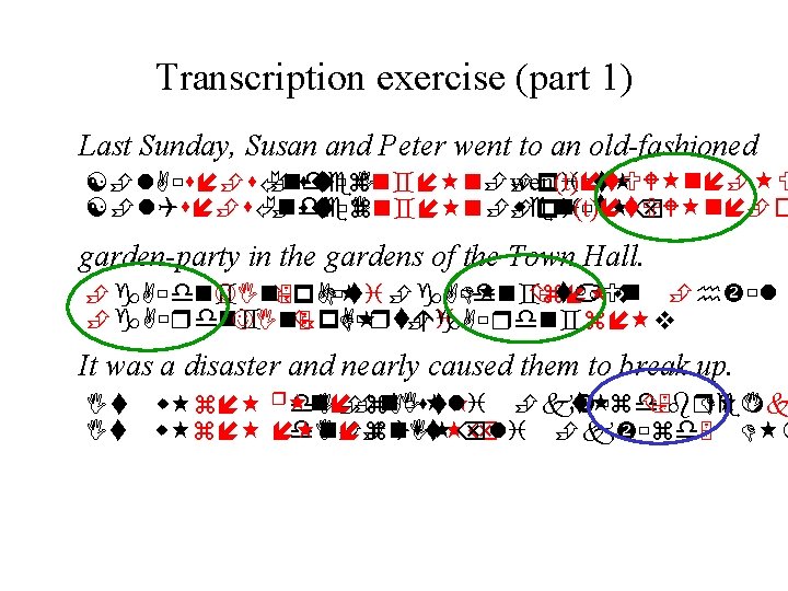 Transcription exercise (part 1) Last Sunday, Susan and Peter went to an old-fashioned su