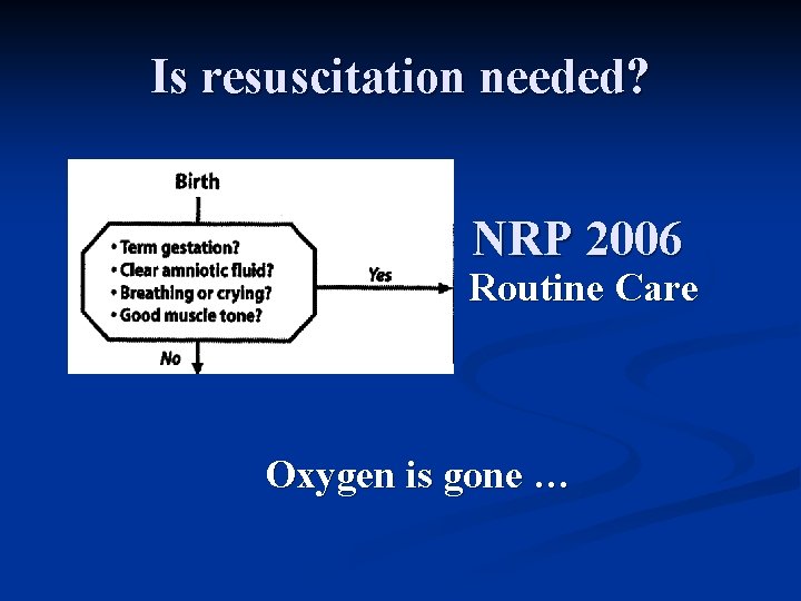 Is resuscitation needed? NRP 2006 Routine Care Oxygen is gone … 