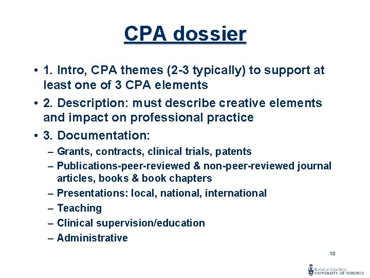 CPA dossier • 1. Intro, CPA themes (2 -3 typically) to support at least