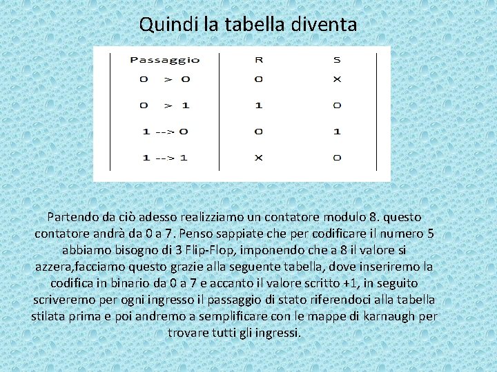 Quindi la tabella diventa Partendo da ciò adesso realizziamo un contatore modulo 8. questo