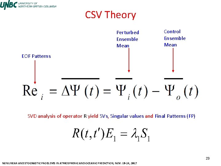 CSV Theory Perturbed Ensemble Mean Control Ensemble Mean EOF Patterns SVD analysis of operator