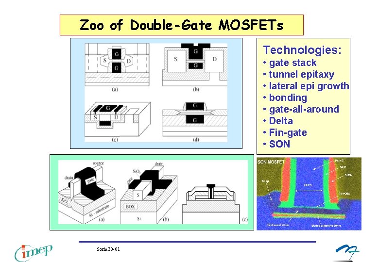 Zoo of Double-Gate MOSFETs Technologies: • gate stack • tunnel epitaxy • lateral epi Zoo of Double-Gate MOSFETs Technologies: • gate stack • tunnel epitaxy • lateral epi