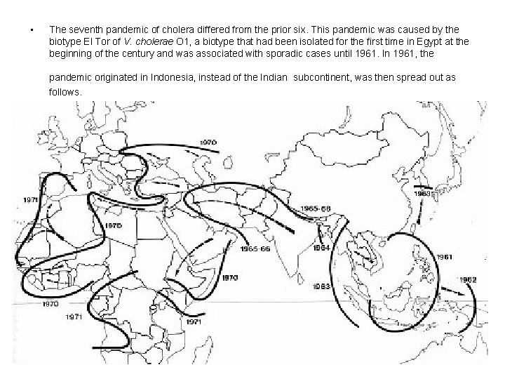  • The seventh pandemic of cholera differed from the prior six. This pandemic