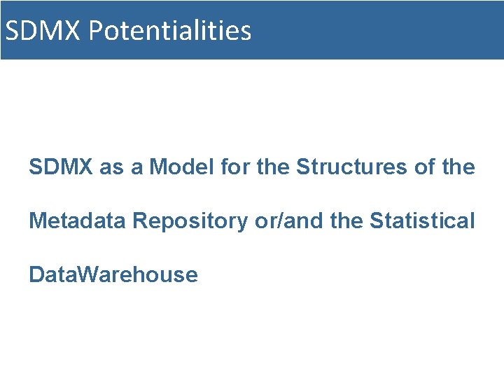 SDMX Potentialities SDMX as a Model for the Structures of the Metadata Repository or/and