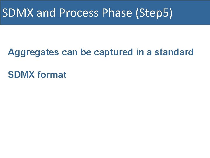 SDMX and Process Phase (Step 5) Aggregates can be captured in a standard SDMX
