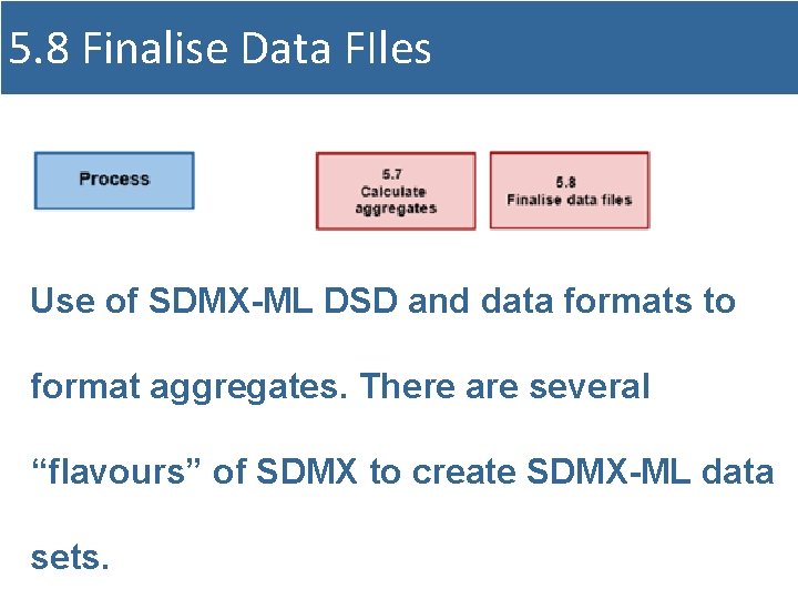 5. 8 Finalise Data FIles Use of SDMX-ML DSD and data formats to format