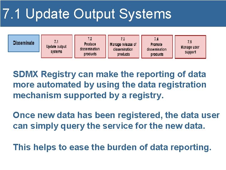7. 1 Update Output Systems SDMX Registry can make the reporting of data more
