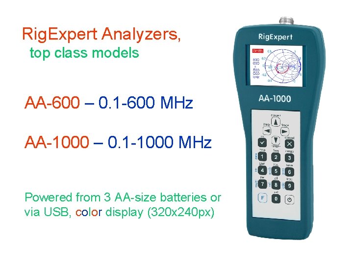 Rig. Expert Analyzers, top class models AA-600 – 0. 1 -600 MHz AA-1000 –
