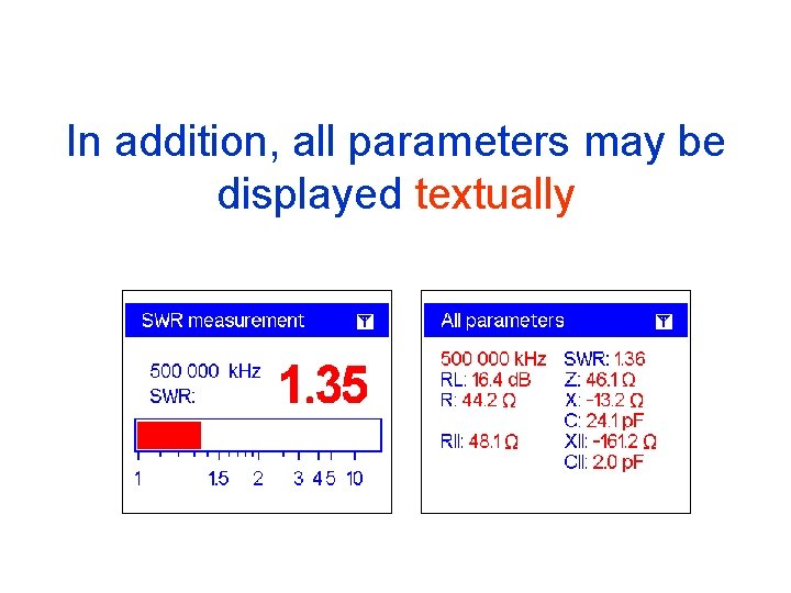 In addition, all parameters may be displayed textually 