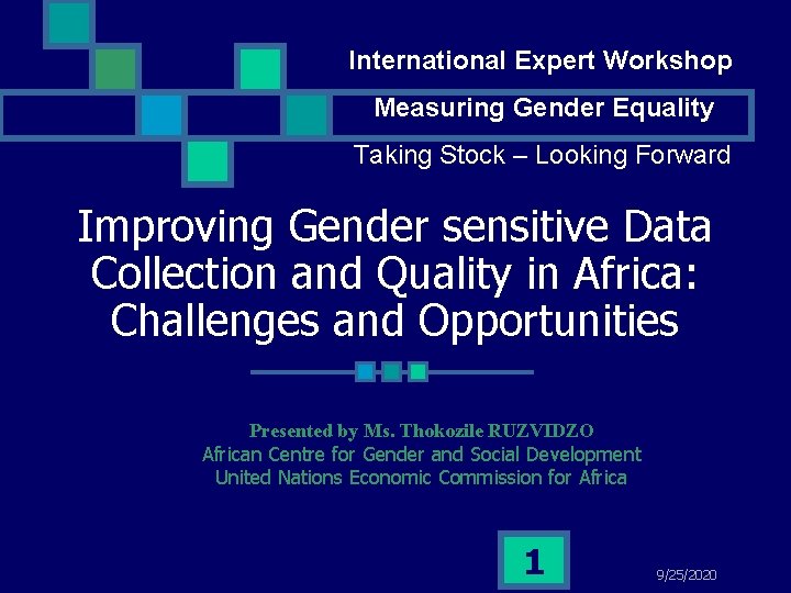 International Expert Workshop Measuring Gender Equality Taking Stock – Looking Forward Improving Gender sensitive