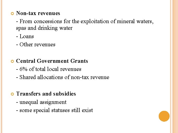  Non-tax revenues - From concessions for the exploitation of mineral waters, spas and