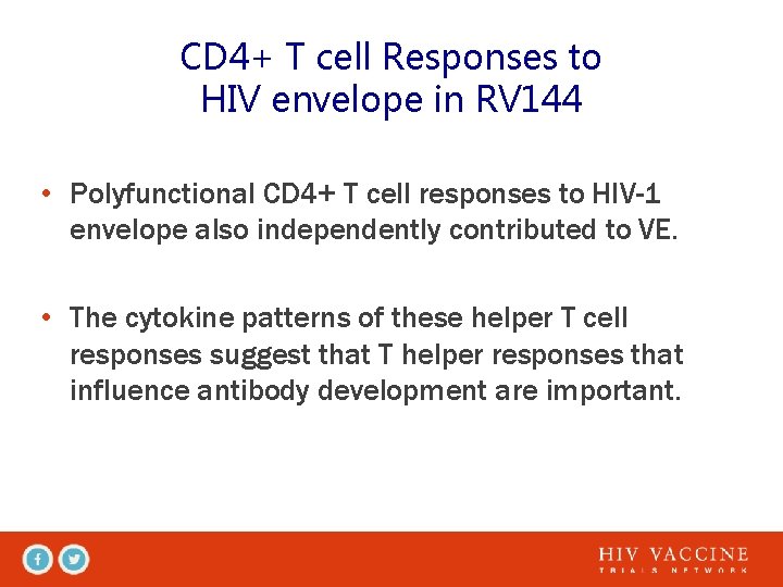 CD 4+ T cell Responses to HIV envelope in RV 144 • Polyfunctional CD