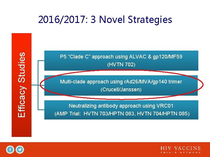 Efficacy Studies 2016/2017: 3 Novel Strategies P 5 “Clade C” approach using ALVAC &