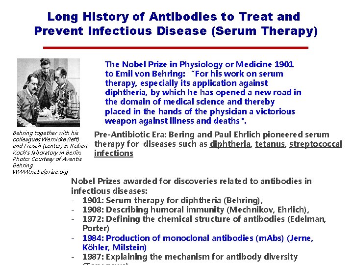 Long History of Antibodies to Treat and Prevent Infectious Disease (Serum Therapy) The Nobel